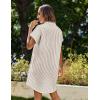 imageZeagoo Womens Summer Dress 2025 Cotton Button Down Short Sleeve Tshirt Dresses Casual Flowy V Neck Loose Mini Beach DressBrownwhite Stripe