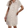 imageZeagoo Womens Summer Dress 2025 Cotton Button Down Short Sleeve Tshirt Dresses Casual Flowy V Neck Loose Mini Beach DressBrownwhite Stripe