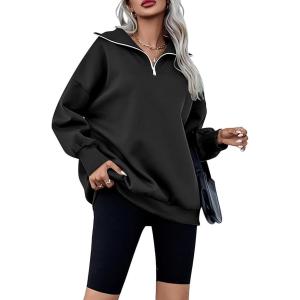 imageZeagoo Women Sweatshirts Quarter Zip Stand Collar Pullovers Fleece Workout Hoodies Y2K ClothesBlack