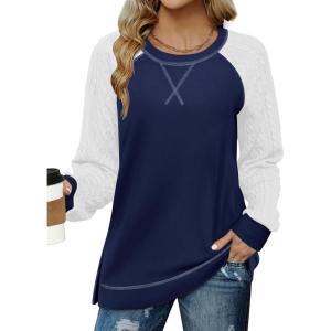 imageZeagoo Womens Long Sleeve Shirts Lightweight Cable Knit Sleeve Shirts Trendy Fall Tunic TopsDeep Blue