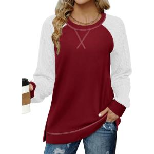 imageZeagoo Womens Long Sleeve Shirts Lightweight Cable Knit Sleeve Shirts Trendy Fall Tunic TopsDeep Red