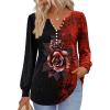 imageZeagoo Fall Tops for Women Long Sleeve Button Up Shirts Floral Tunics V Neck Pullover BlouseBlack Red Floral