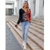 imageZeagoo Fall Tops for Women Long Sleeve Button Up Shirts Floral Tunics V Neck Pullover BlouseBlack Red Floral