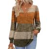 imageZeagoo Fall Tops for Women Long Sleeve Button Up Shirts Floral Tunics V Neck Pullover BlouseCaramel Colorblock