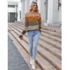 imageZeagoo Fall Tops for Women Long Sleeve Button Up Shirts Floral Tunics V Neck Pullover BlouseCaramel Colorblock