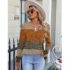imageZeagoo Fall Tops for Women Long Sleeve Button Up Shirts Floral Tunics V Neck Pullover BlouseCaramel Colorblock