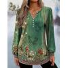 imageZeagoo Fall Tops for Women Long Sleeve Button Up Shirts Floral Tunics V Neck Pullover BlouseGreen Floral