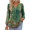 imageZeagoo Fall Tops for Women Long Sleeve Button Up Shirts Floral Tunics V Neck Pullover BlouseGreen Floral