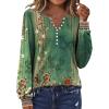 imageZeagoo Fall Tops for Women Long Sleeve Button Up Shirts Floral Tunics V Neck Pullover BlouseGreen Floral