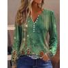 imageZeagoo Fall Tops for Women Long Sleeve Button Up Shirts Floral Tunics V Neck Pullover BlouseGreen Floral