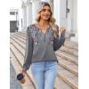 imageZeagoo Fall Tops for Women Long Sleeve Button Up Shirts Floral Tunics V Neck Pullover BlouseGrey Floral 02