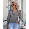 imageZeagoo Fall Tops for Women Long Sleeve Button Up Shirts Floral Tunics V Neck Pullover BlouseGrey Floral 02