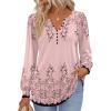 imageZeagoo Fall Tops for Women Long Sleeve Button Up Shirts Floral Tunics V Neck Pullover BlousePink Floral