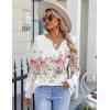 imageZeagoo Fall Tops for Women Long Sleeve Button Up Shirts Floral Tunics V Neck Pullover BlouseWhite Floral 02
