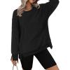 imageZeagoo Womens Casual Sweatshirts Crewneck Long Sleeve Fuzzy Fleece Jackets Side Slit Midweight Pullover Fall Fashion 2025Black