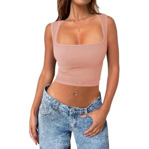 imageZeagoo Womens 2025 Sexy Square Neck Sleeveless Crop Tops Trendy Basic Ribbed Tank TopsOrange Pink