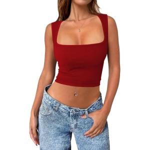 imageZeagoo Womens 2025 Sexy Square Neck Sleeveless Crop Tops Trendy Basic Ribbed Tank TopsRed