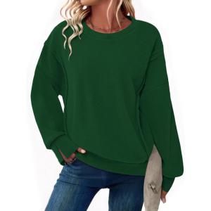 imageZeagoo Womens Casual Sweatshirts Crewneck Long Sleeve Fuzzy Fleece Jackets Side Slit Midweight Pullover Fall Fashion 202501green
