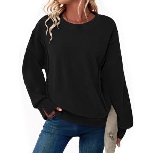 imageZeagoo Womens Casual Sweatshirts Crewneck Long Sleeve Fuzzy Fleece Jackets Side Slit Midweight Pullover Fall Fashion 2025Black