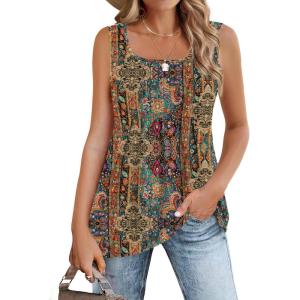 imageZeagoo Womens Summer Tank Tops 2025 Pleated Square Neck Loose Fit Casual Flowy Tunic Sleeveless ShirtsMz721