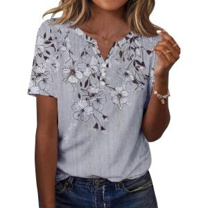 imageZeagoo Womens Summer Tops Casual Short Sleeve V Neck Shirts Business Dressy Work BlousesFloral Grey