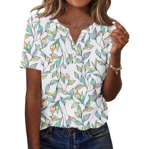 imageZeagoo Womens Summer Tops Casual Short Sleeve V Neck Shirts Business Dressy Work BlousesLeaf White Green