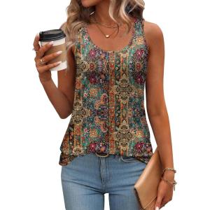 imageZeagoo Womens Tank Tops Flowy Loose Fit Scoop Neck Casual Summer Tops Curvy HemBoho Brown