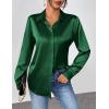 imageZeagoo Satin Blouses for Women Casual Long Sleeve Button Down Silk Shirts Dressy Business Work Tunic TopGreen