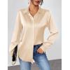 imageZeagoo Satin Blouses for Women Casual Long Sleeve Button Down Silk Shirts Dressy Business Work Tunic TopLight Khaki