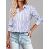 imageZeagoo Striped Button Down Shirts for Women Casual Loose Long Sleeve Shirts Business Work Tunic TopBlue2
