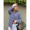 imageZeagoo Striped Button Down Shirts for Women Casual Loose Long Sleeve Shirts Business Work Tunic TopNavy Blue