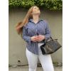 imageZeagoo Striped Button Down Shirts for Women Casual Loose Long Sleeve Shirts Business Work Tunic TopNavy Blue