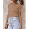imageZeagoo Womens Short Sleeve Basic Slim Fit Tops Crewneck Ribbed Knit T Shirt Cute Summer OutfitsBrown