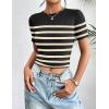 imageZeagoo Womens Short Sleeve Basic Slim Fit Tops Crewneck Ribbed Knit T Shirt Cute Summer OutfitsStripe Black