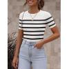imageZeagoo Womens Short Sleeve Basic Slim Fit Tops Crewneck Ribbed Knit T Shirt Cute Summer OutfitsStripe White