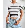 imageZeagoo Womens Short Sleeve Basic Slim Fit Tops Crewneck Ribbed Knit T Shirt Cute Summer OutfitsStripe White