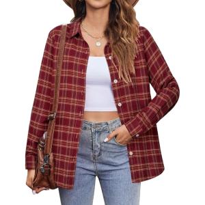 imageZeagoo Flannel Shirt Women Button Down Long Sleeve Plaid Shirts Collared 2025 Casual Work Tops S2XLGw65