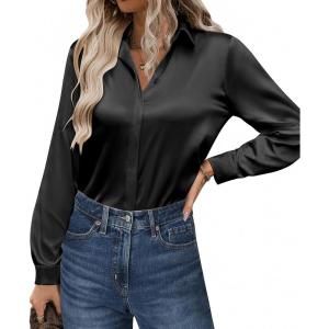 imageZeagoo Satin Blouses for Women Casual Long Sleeve Button Down Silk Shirts Dressy Business Work Tunic TopBlack