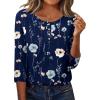 imageZeagoo 34 Length Sleeve Women Tops Crew Neck Blouses Dressy Casual Summer T Shirts Loose Fit Business Work ClothesBf318navy Flower