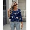 imageZeagoo 34 Length Sleeve Women Tops Crew Neck Blouses Dressy Casual Summer T Shirts Loose Fit Business Work ClothesBf318navy Flower