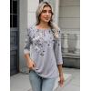 imageZeagoo 34 Length Sleeve Women Tops Crew Neck Blouses Dressy Casual Summer T Shirts Loose Fit Business Work ClothesDh62grey Flower