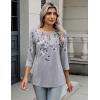 imageZeagoo 34 Length Sleeve Women Tops Crew Neck Blouses Dressy Casual Summer T Shirts Loose Fit Business Work ClothesDh62grey Flower