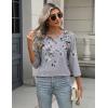 imageZeagoo 34 Length Sleeve Women Tops Crew Neck Blouses Dressy Casual Summer T Shirts Loose Fit Business Work ClothesDh62grey Flower