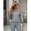 imageZeagoo 34 Length Sleeve Women Tops Crew Neck Blouses Dressy Casual Summer T Shirts Loose Fit Business Work ClothesHf36grey Leaves