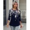 imageZeagoo 34 Length Sleeve Women Tops Crew Neck Blouses Dressy Casual Summer T Shirts Loose Fit Business Work ClothesSf103navy Blue Leaves