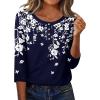 imageZeagoo 34 Length Sleeve Women Tops Crew Neck Blouses Dressy Casual Summer T Shirts Loose Fit Business Work ClothesSf103navy Blue Leaves