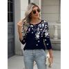 imageZeagoo 34 Length Sleeve Women Tops Crew Neck Blouses Dressy Casual Summer T Shirts Loose Fit Business Work ClothesSf103navy Blue Leaves