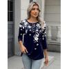 imageZeagoo 34 Length Sleeve Women Tops Crew Neck Blouses Dressy Casual Summer T Shirts Loose Fit Business Work ClothesSf103navy Blue Leaves