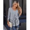 imageZeagoo 34 Sleeve Tops for Women Crew Neck Blouses Pleated Casual Shirts Fall Work Clothes 2025Floral Grey
