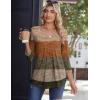 imageZeagoo 34 Sleeve Tops for Women Crew Neck Blouses Pleated Casual Shirts Fall Work Clothes 2025Stripe Brown